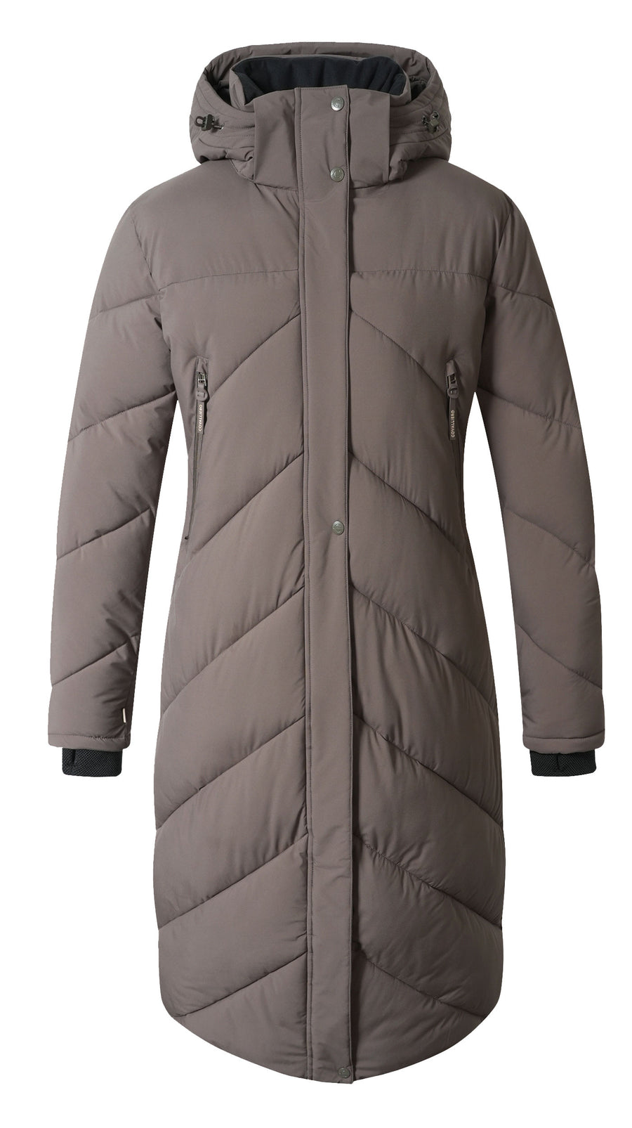 Manteau d'hiver d'équitation Covalliero 2026, coloris chocolat au lait, vue de face