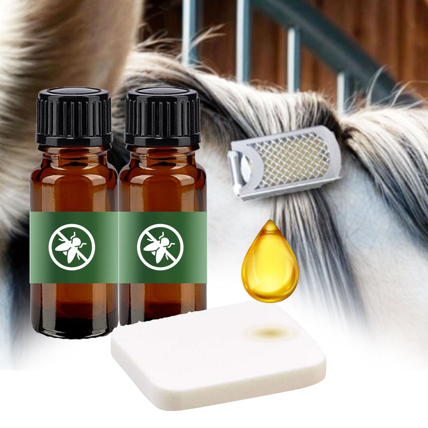1er clips crinière anti-insectes pour cheval Français (HE + diffuseur mousse)