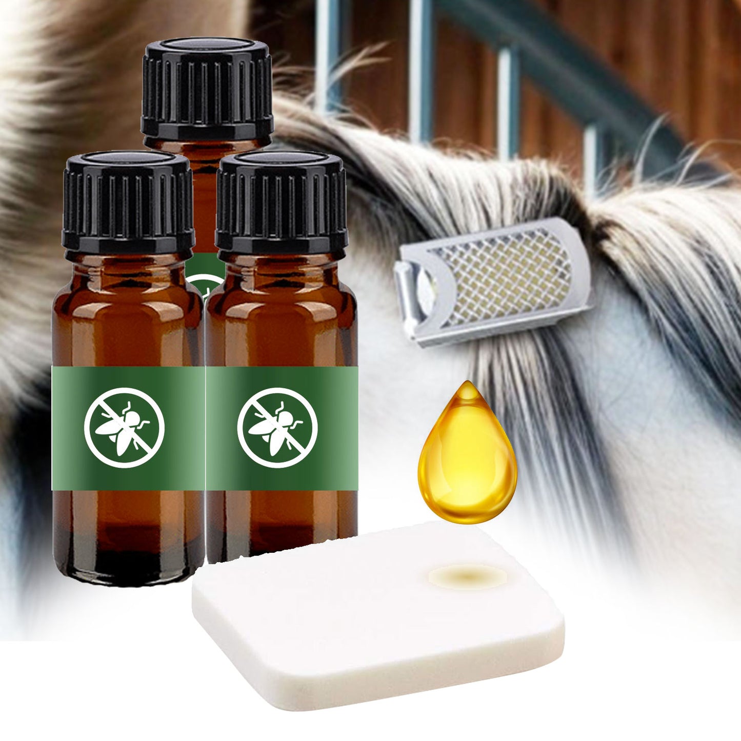 1er clips crinière anti-insectes pour cheval Français (HE + diffuseur mousse)