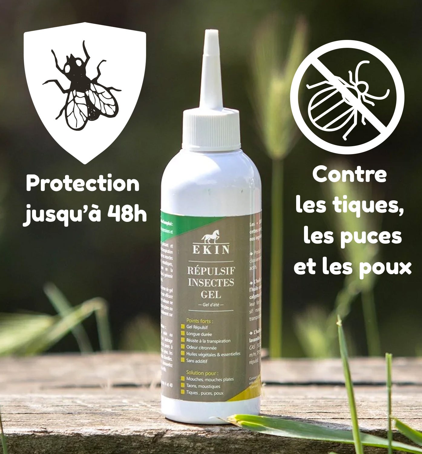 Ekin gel anti tiques pour la queue, tête, encolure, crinière
