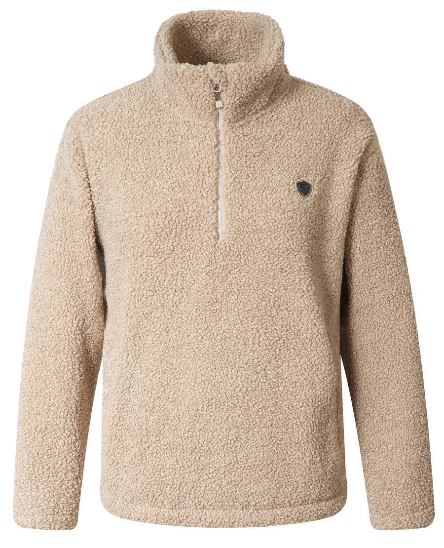 Sweat maille Teddy Covalliero 2026, coloris beige, vue de face